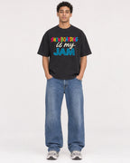 Mockup Boxy Heavyweight Tee Black male full-body 10