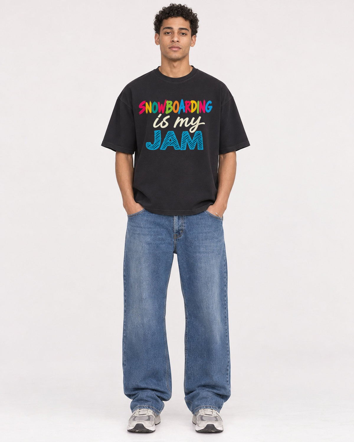 Mockup Boxy Heavyweight Tee Black male full-body 10