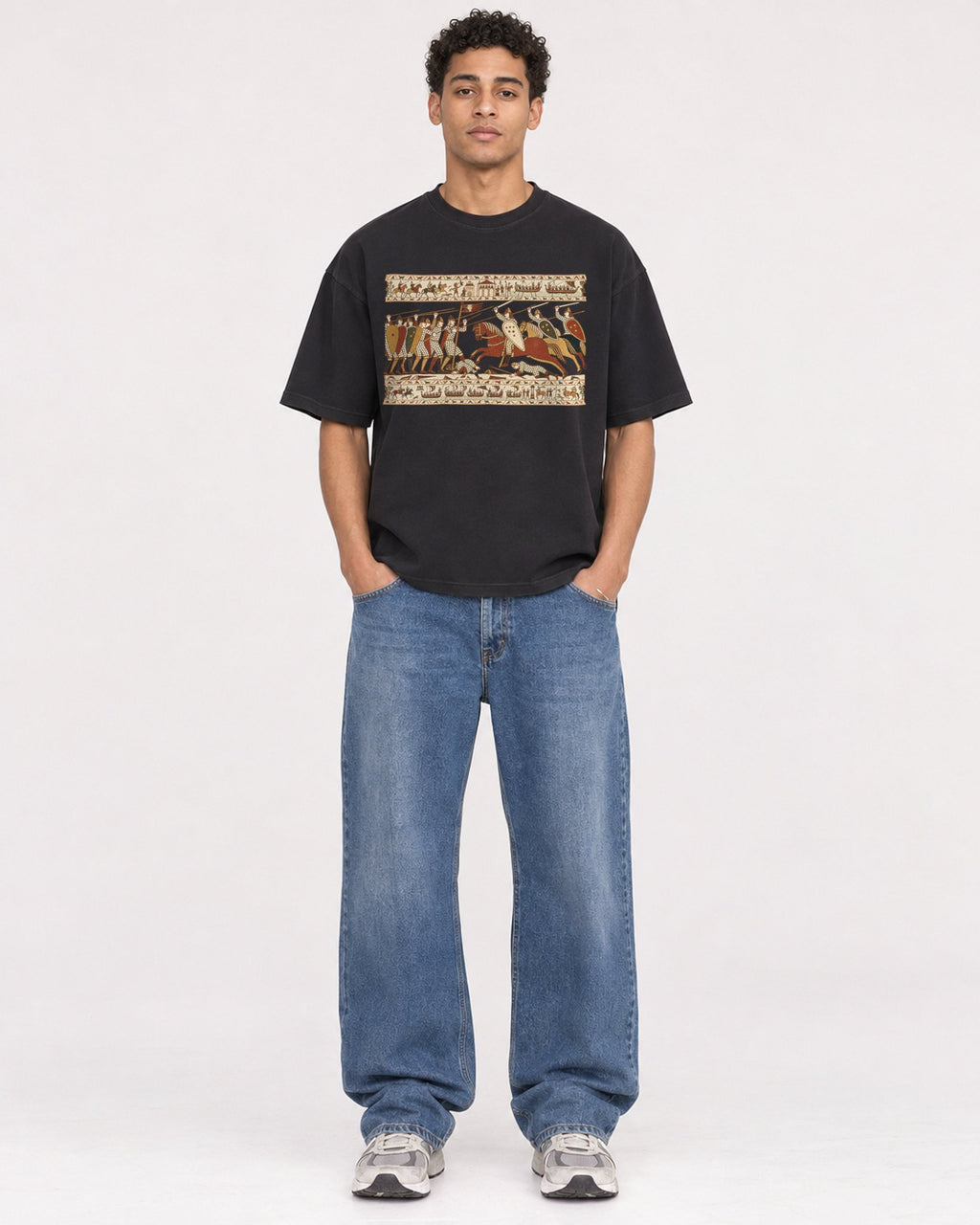 Mockup Boxy Heavyweight Tee Black male full-body 10