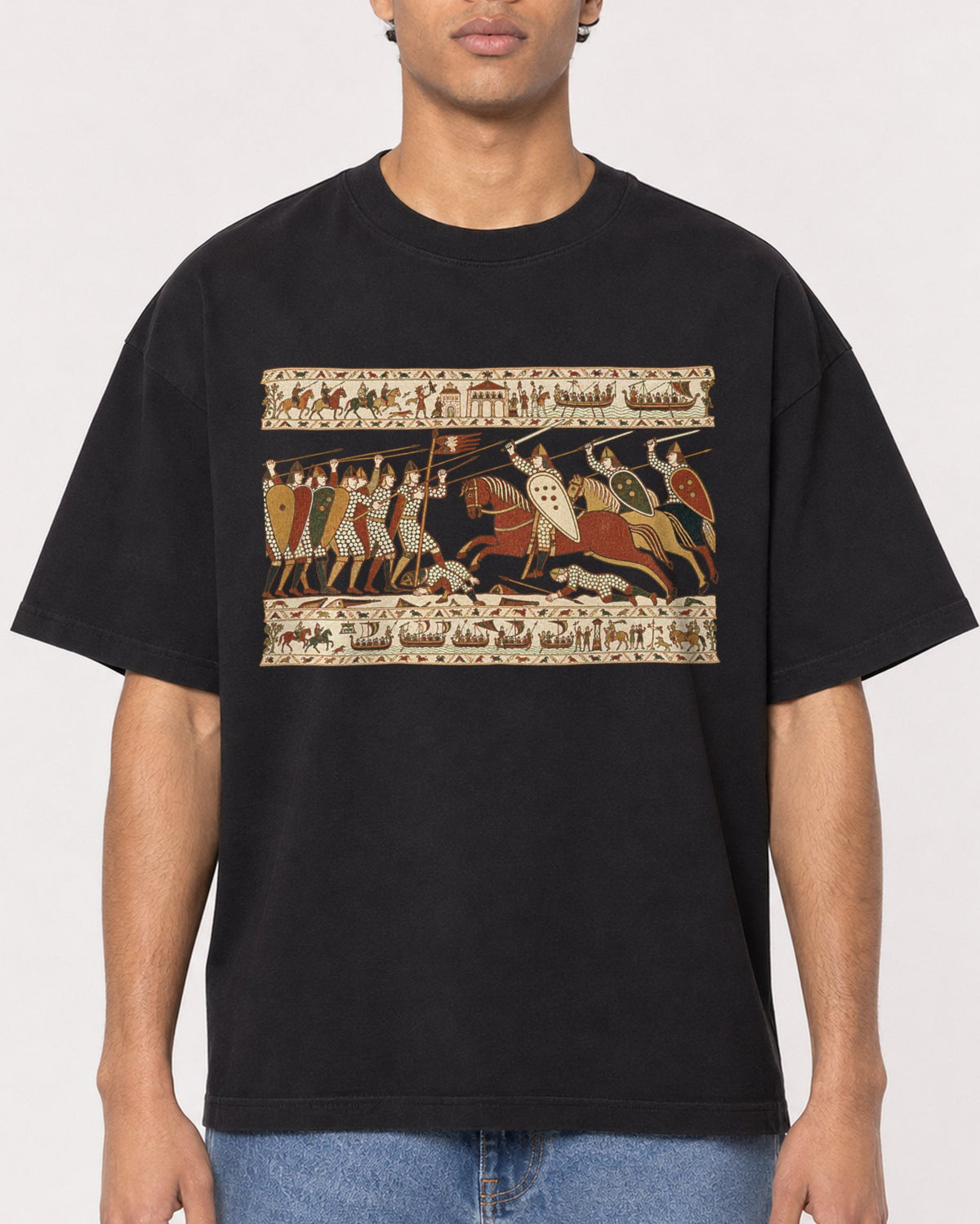 Mockup Boxy Heavyweight Tee Black male close-up 10