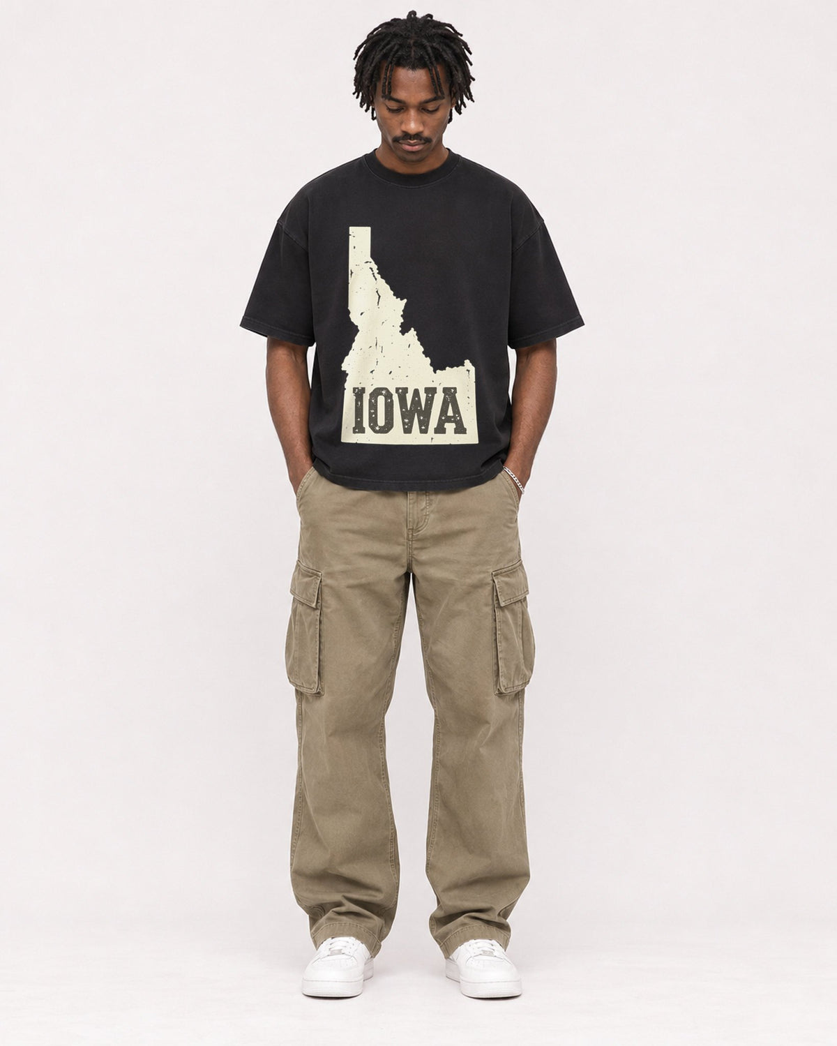 Mockup Boxy Heavyweight Tee Black male full-body 04