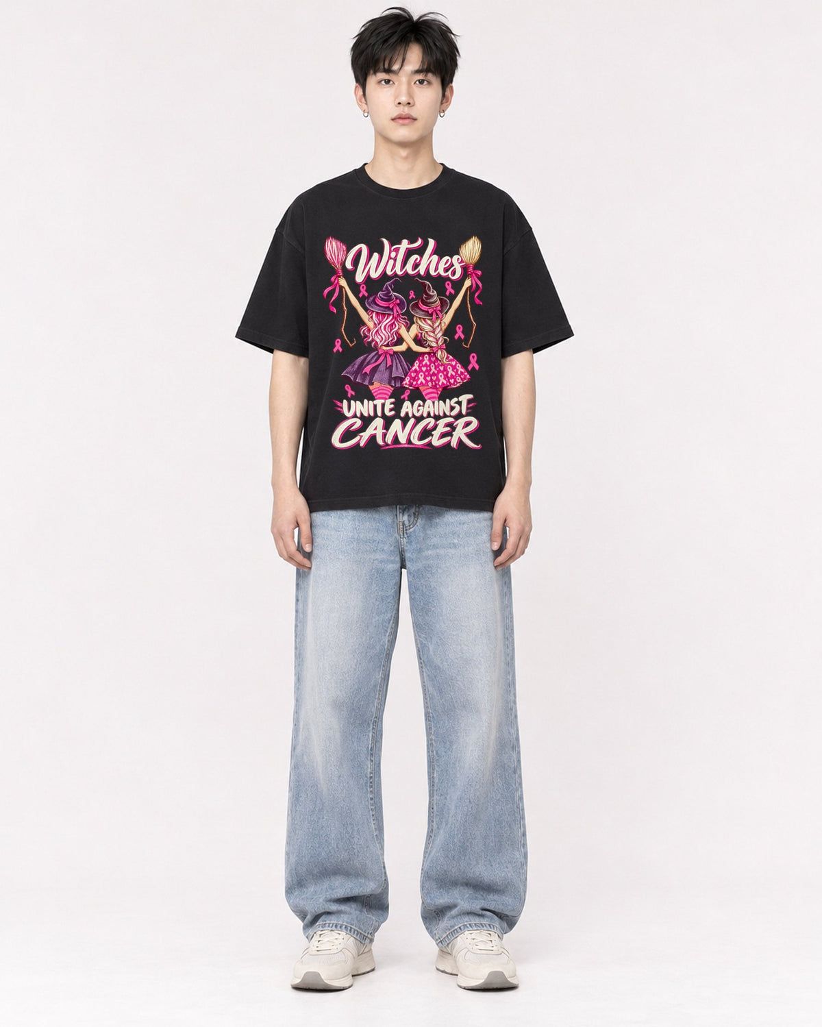 Mockup Boxy Heavyweight Tee Black male full-body 01
