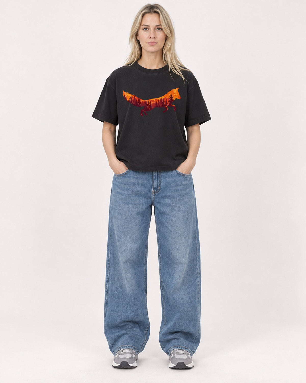 Mockup Boxy Heavyweight Tee Black female full-body 08