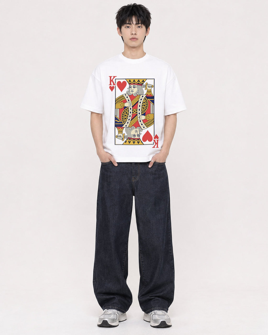 Mockup Boxy Heavyweight Tee White male full-body 01