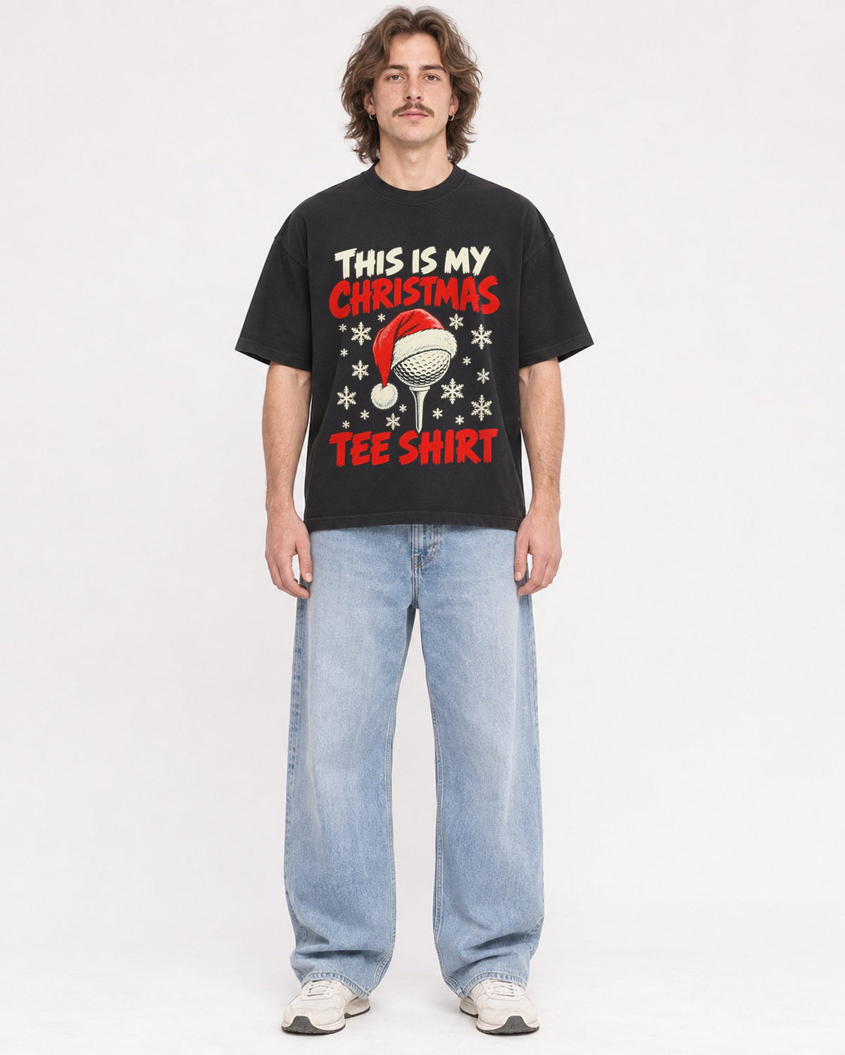 Mockup Boxy Heavyweight Tee Black male full-body 49