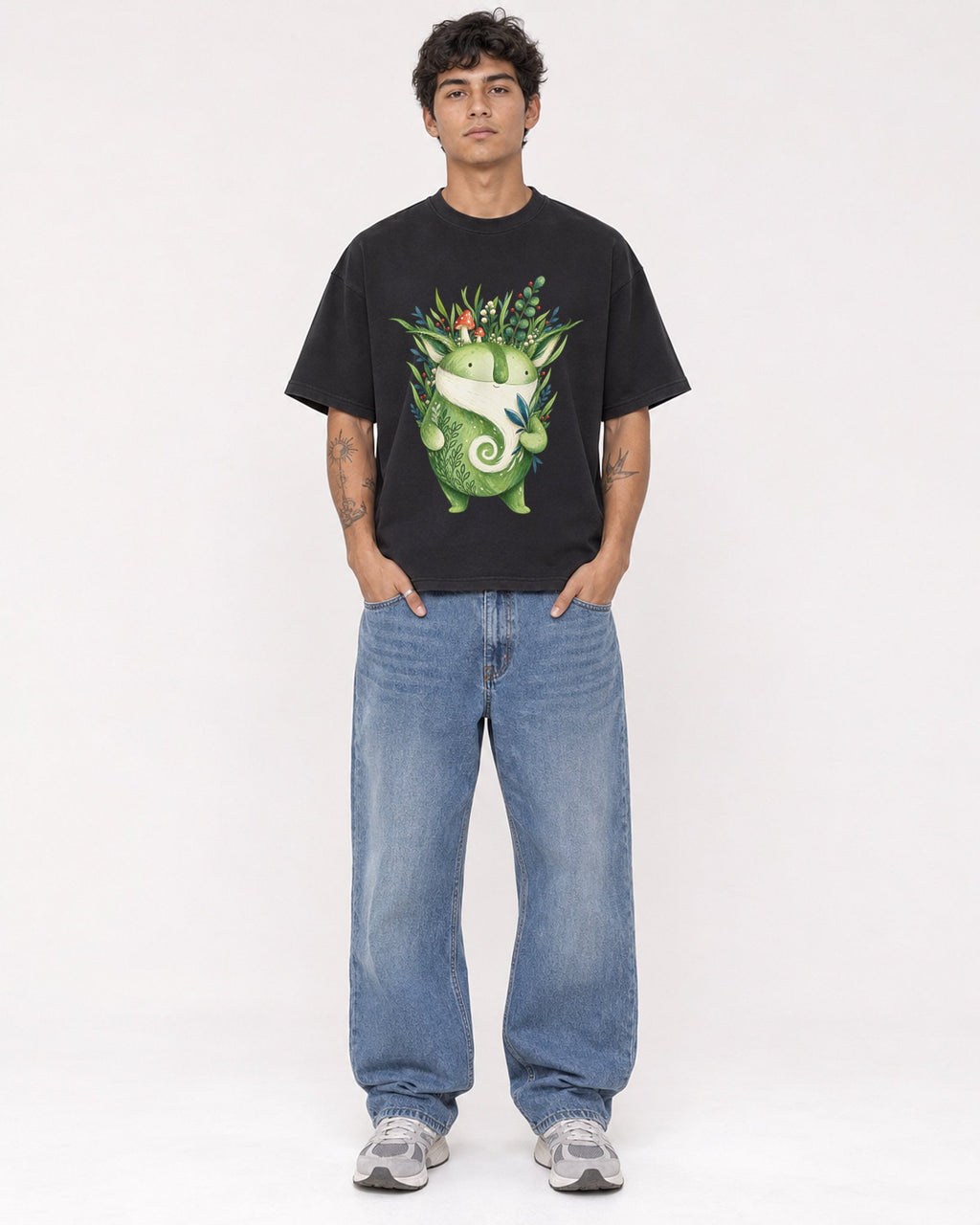 Mockup Boxy Heavyweight Tee Black male full-body 06