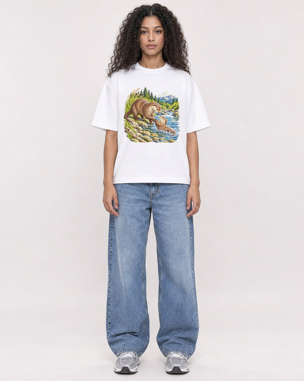 Mockup Boxy Heavyweight Tee White female full-body 10