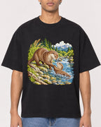 Mockup Boxy Heavyweight Tee Black male close-up 10