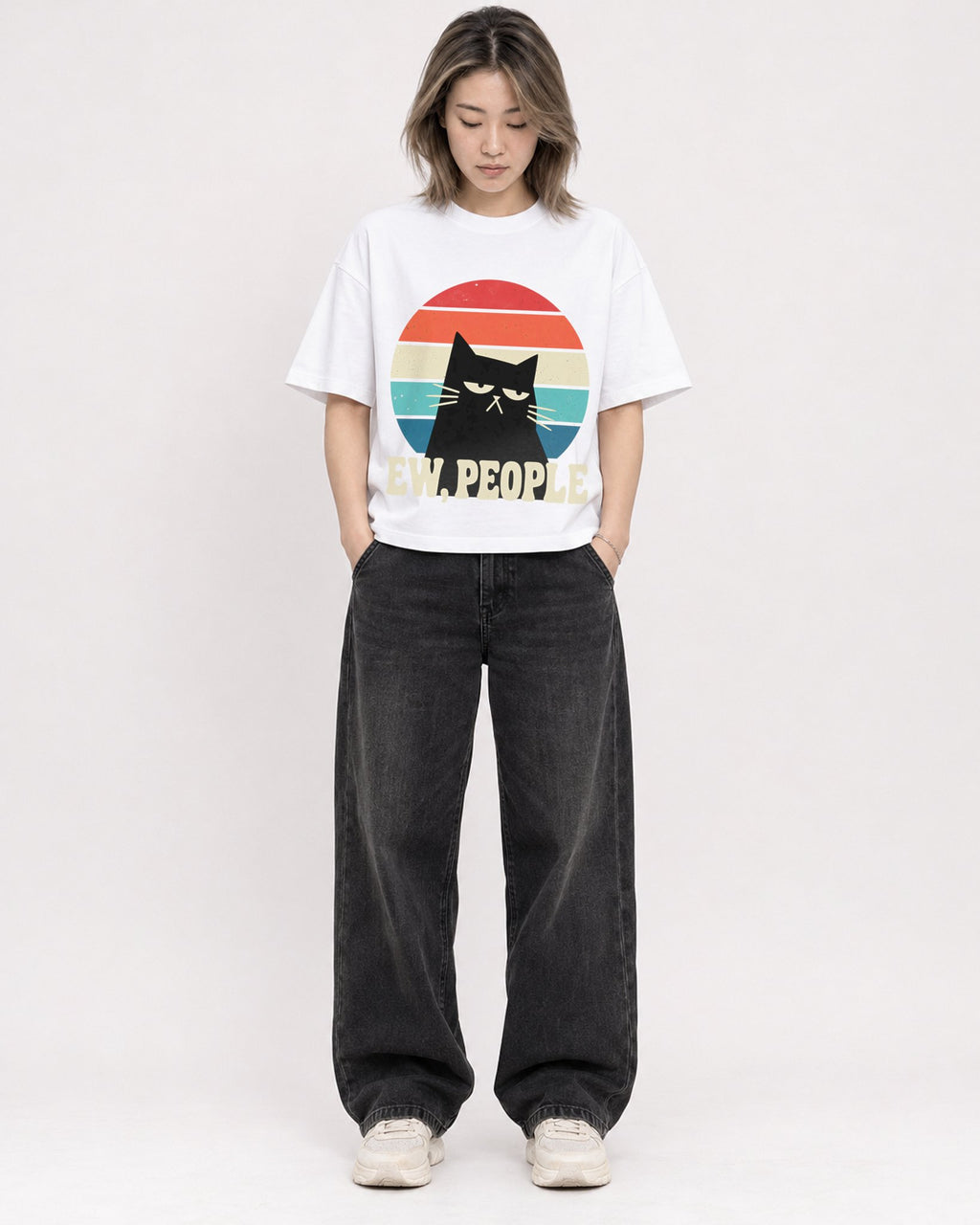 Mockup Boxy Heavyweight Tee White female full-body 33