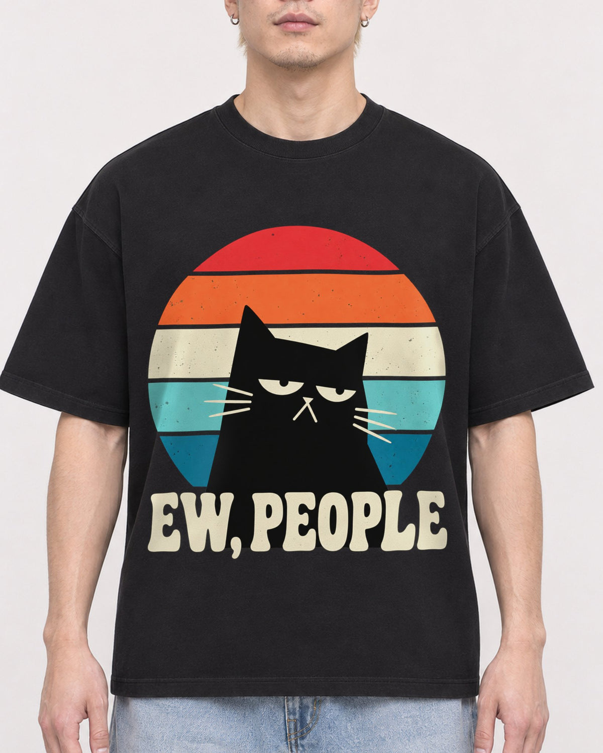 Mockup Boxy Heavyweight Tee Black male close-up 33