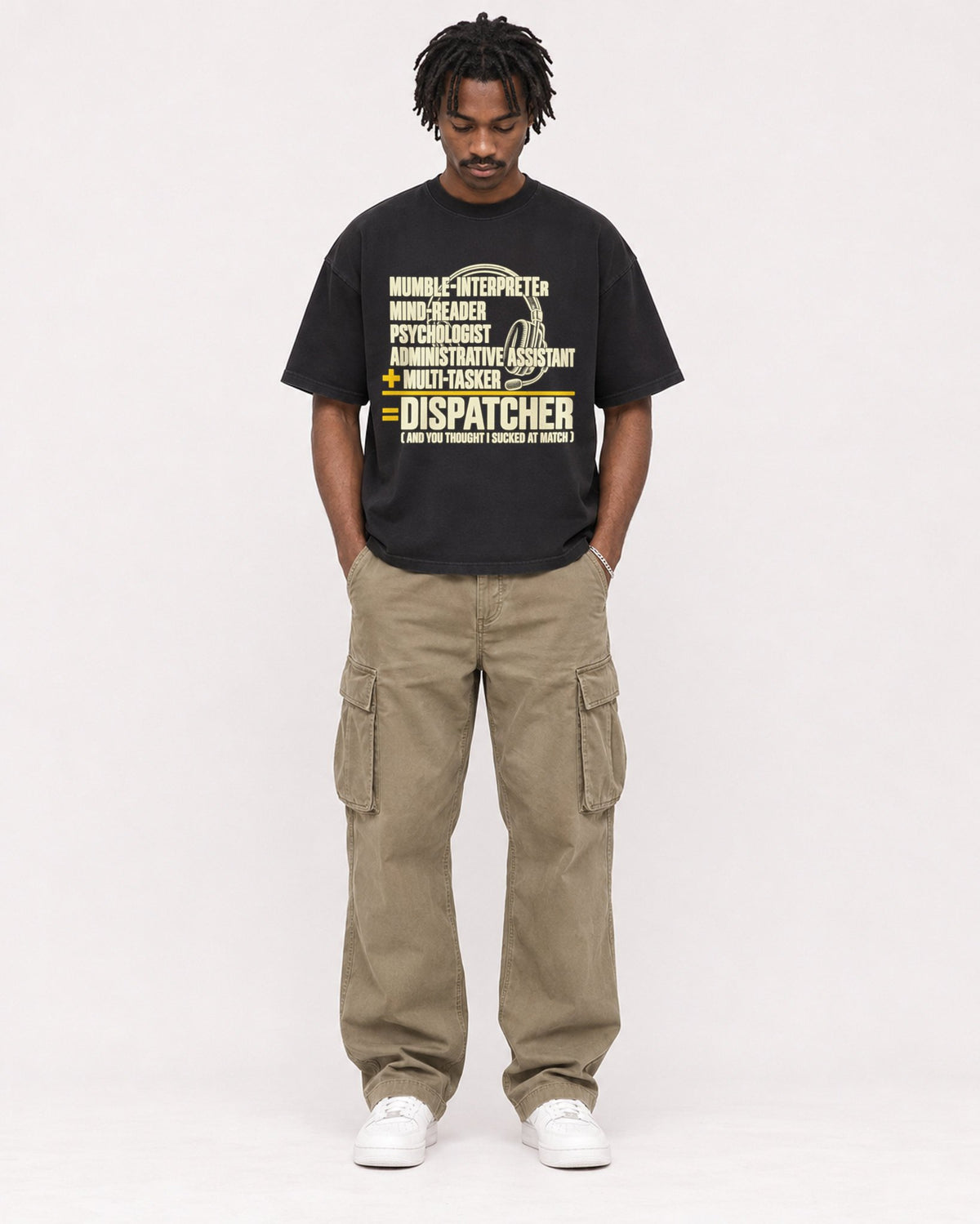 Mockup Boxy Heavyweight Tee Black male full-body 04