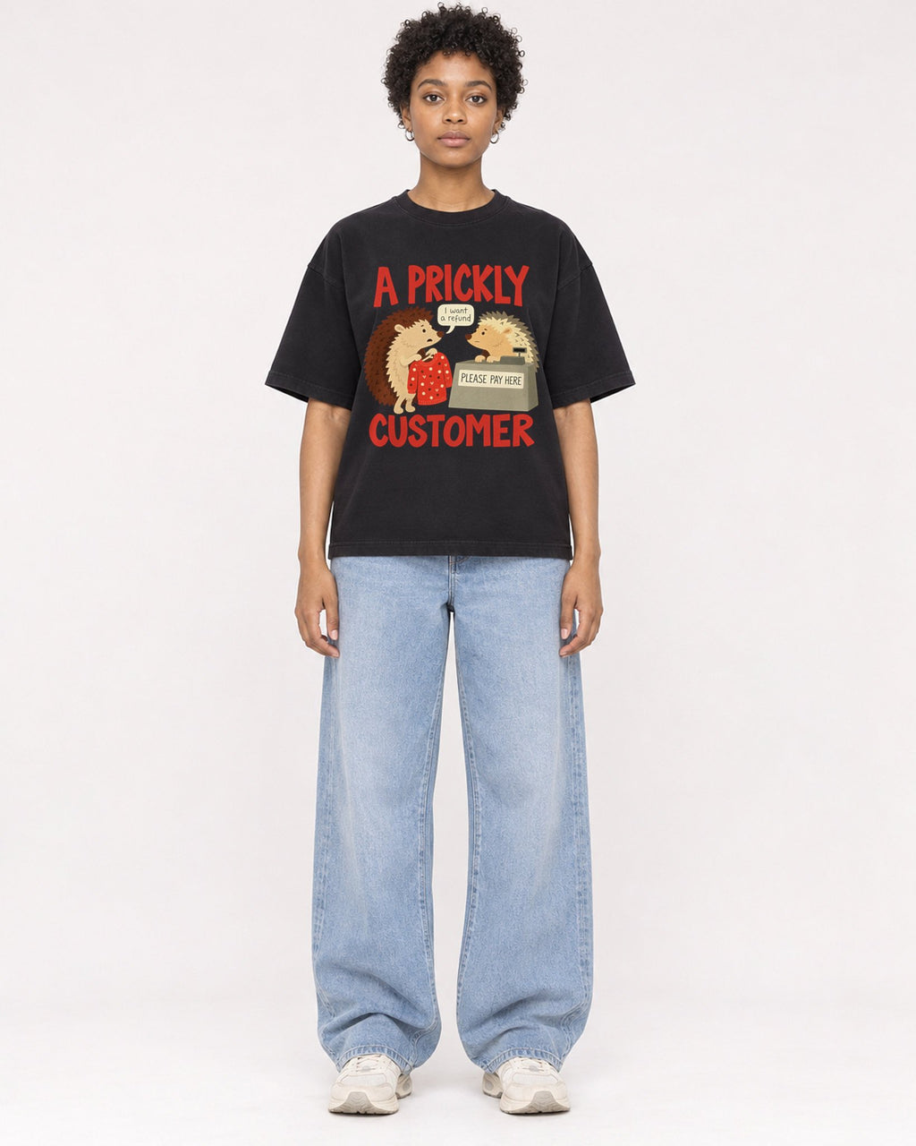 Mockup Boxy Heavyweight Tee Black female full-body 35