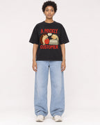 Mockup Boxy Heavyweight Tee Black female full-body 35