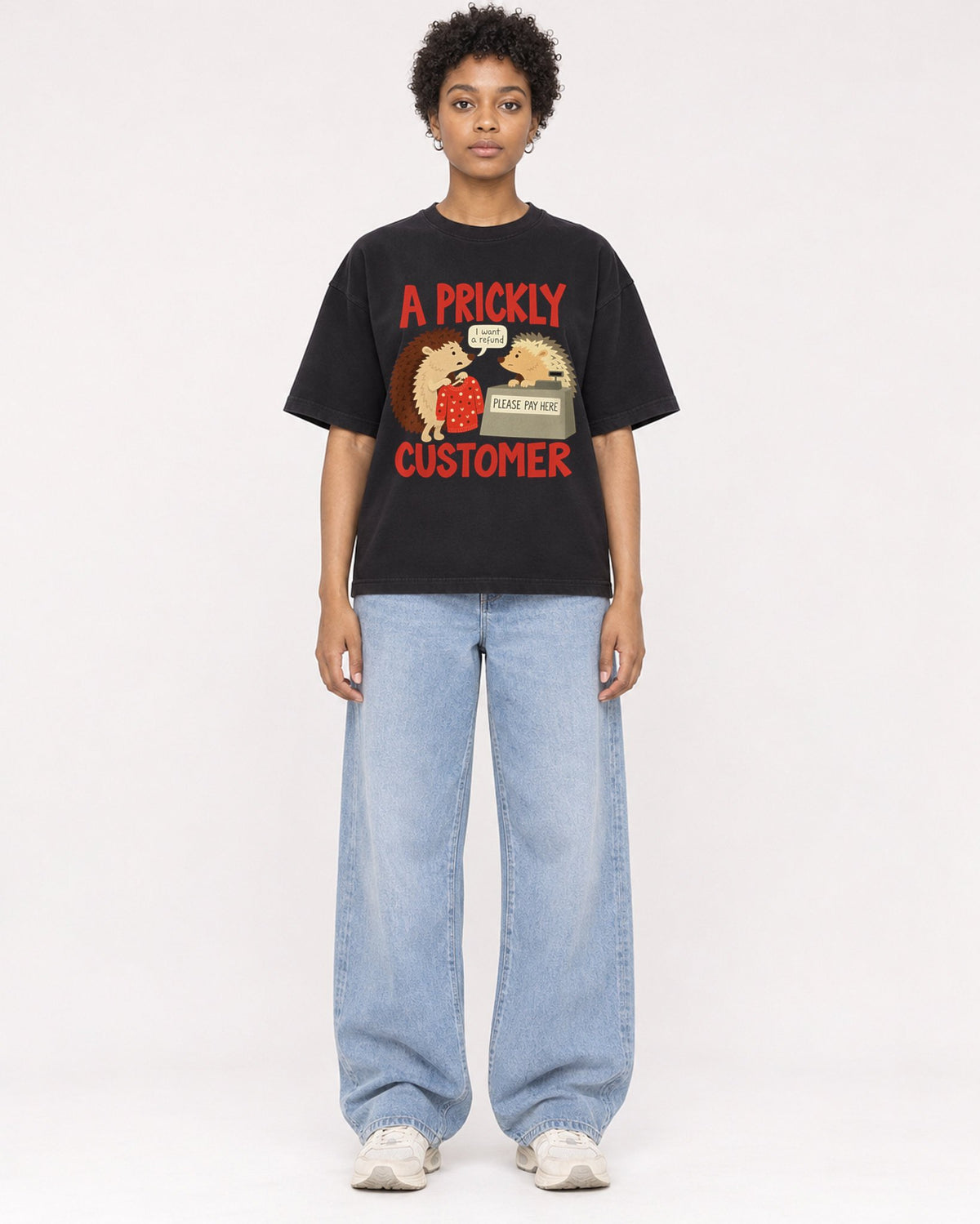 Mockup Boxy Heavyweight Tee Black female full-body 35