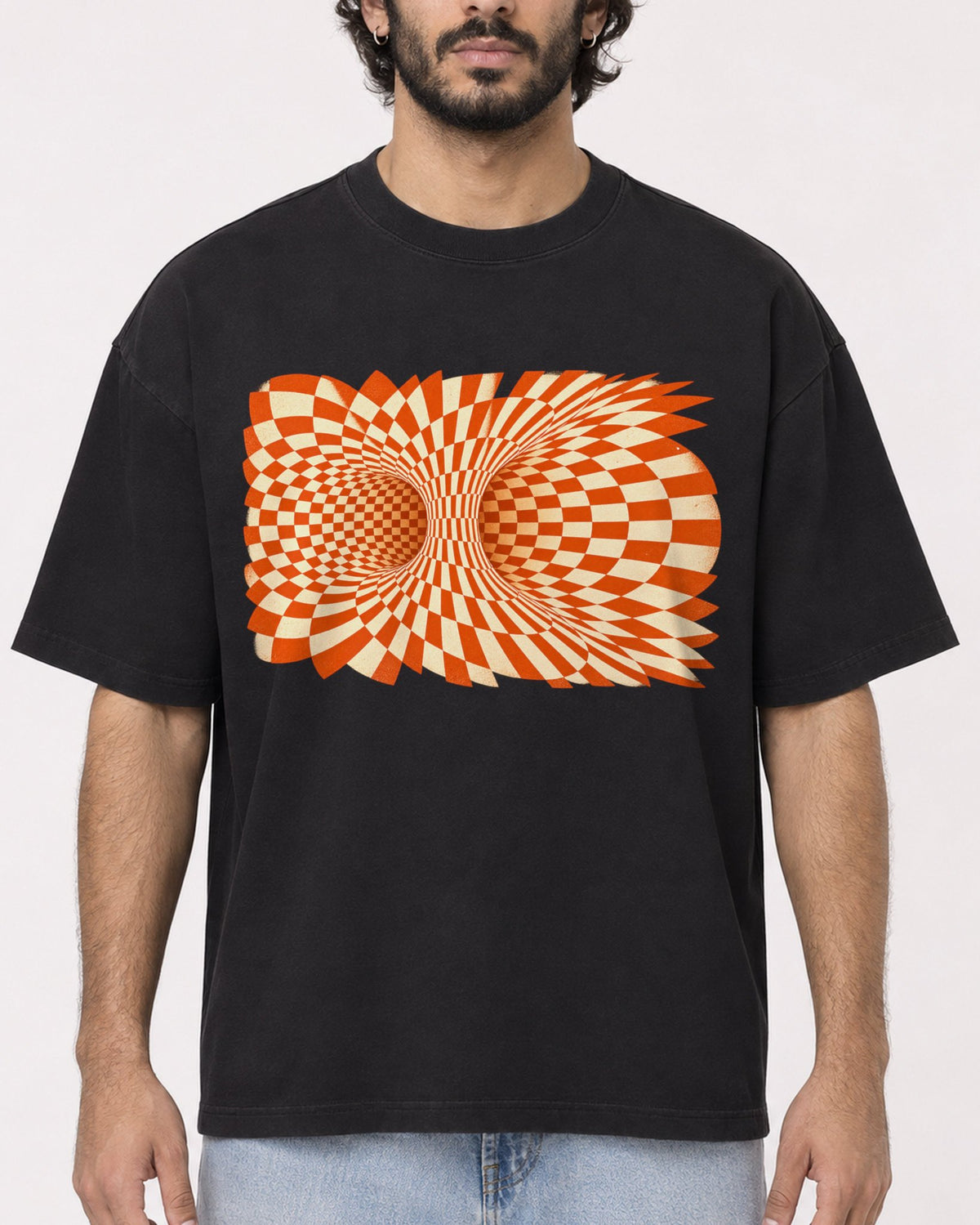 Mockup Boxy Heavyweight Tee Black male close-up 17