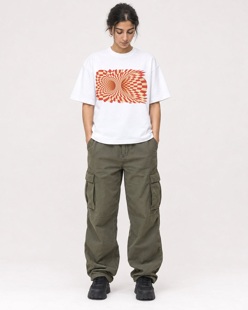Mockup Boxy Heavyweight Tee White female full-body 17