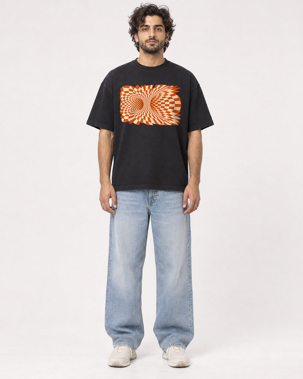 Mockup Boxy Heavyweight Tee Black male full-body 17