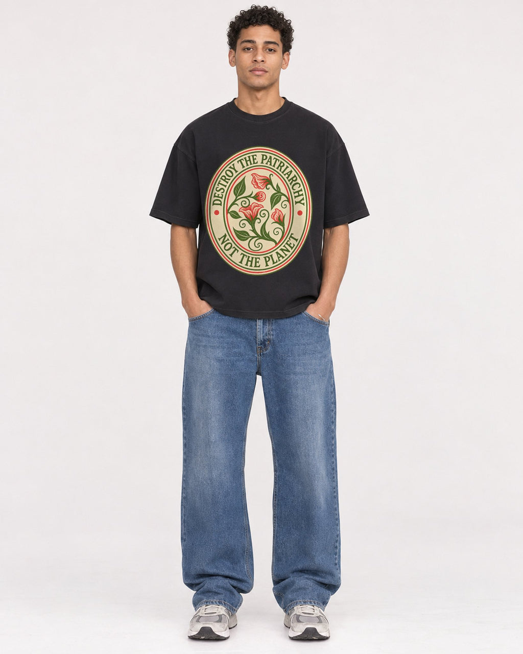 Mockup Boxy Heavyweight Tee Black male full-body 10