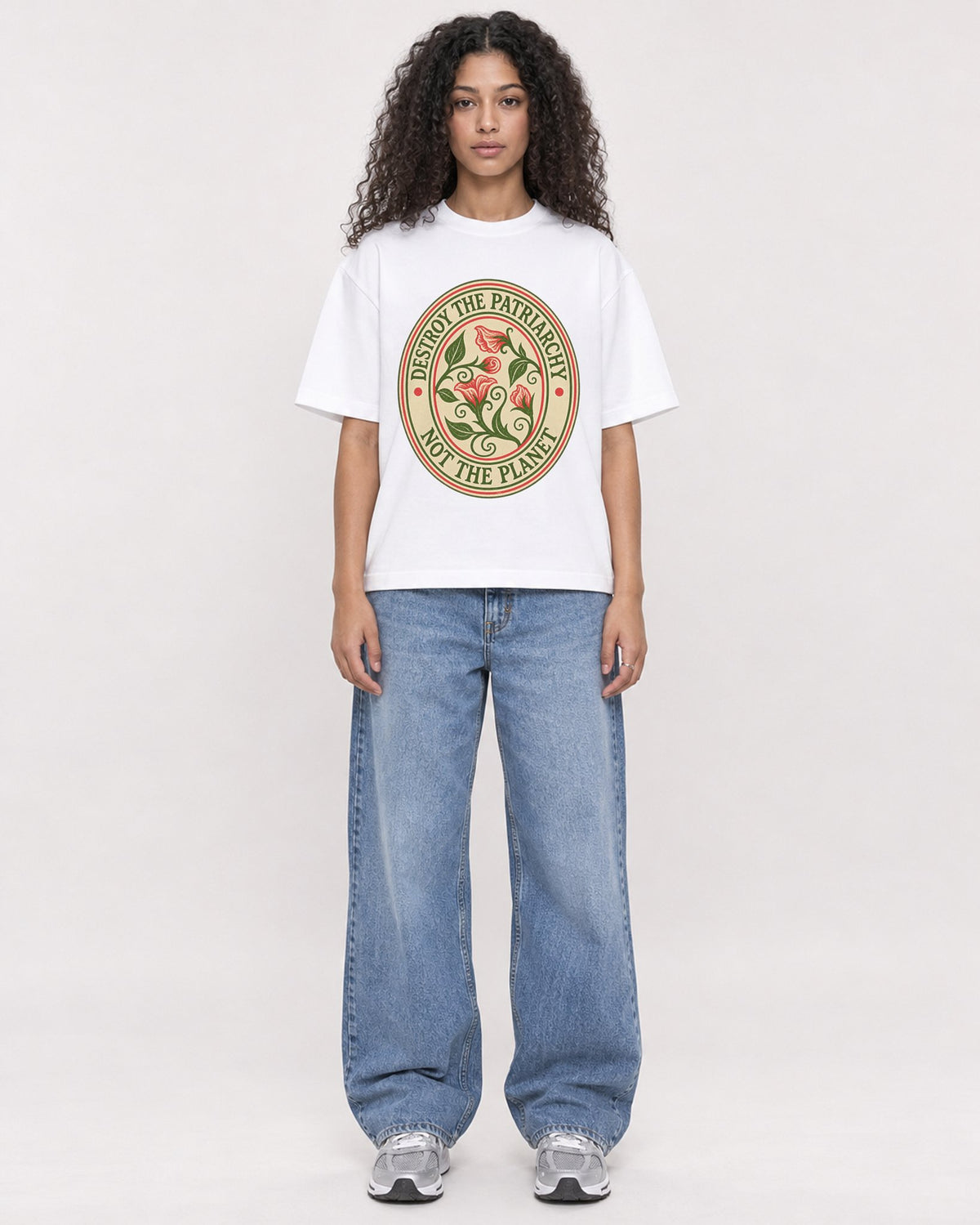Mockup Boxy Heavyweight Tee White female full-body 10