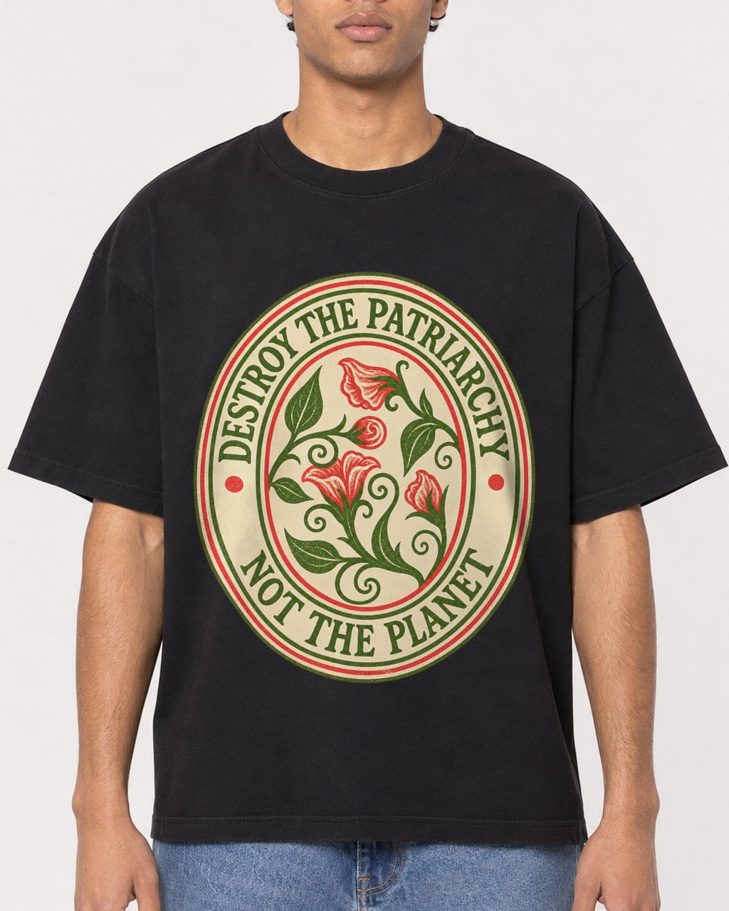 Mockup Boxy Heavyweight Tee Black male close-up 10