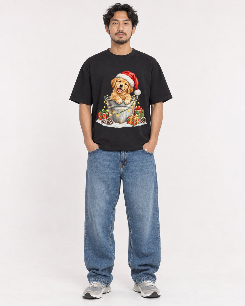 Mockup Boxy Heavyweight Tee Black male full-body 02