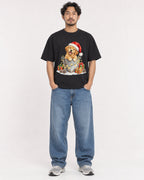 Mockup Boxy Heavyweight Tee Black male full-body 02