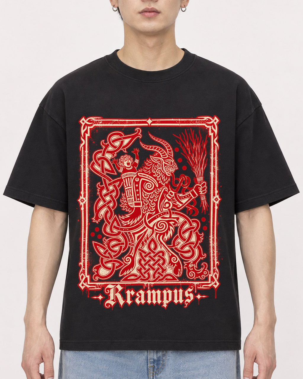 Mockup Boxy Heavyweight Tee Black male close-up 01