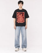 Mockup Boxy Heavyweight Tee Black male full-body 01