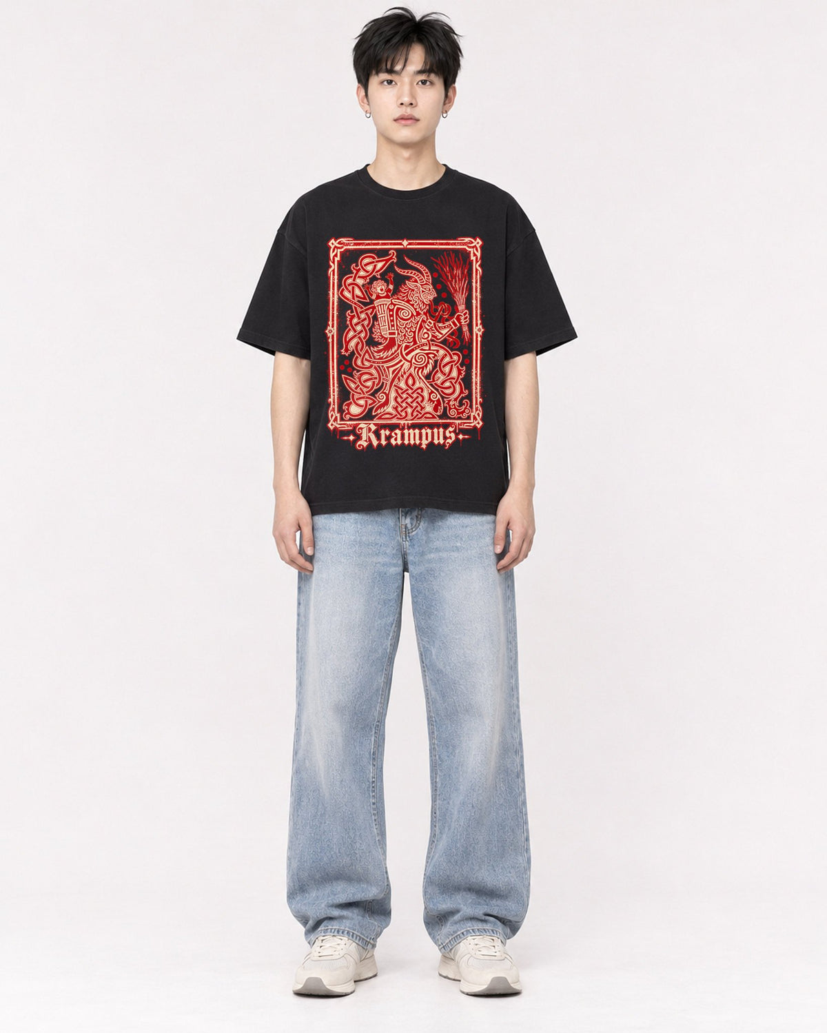 Mockup Boxy Heavyweight Tee Black male full-body 01