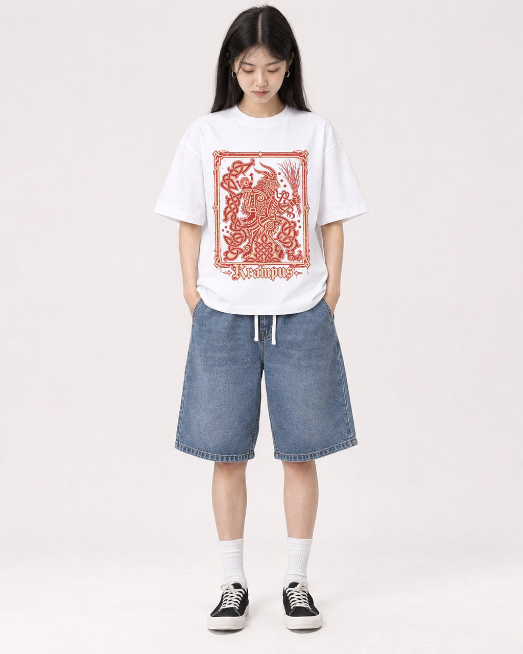 Mockup Boxy Heavyweight Tee White female full-body 01