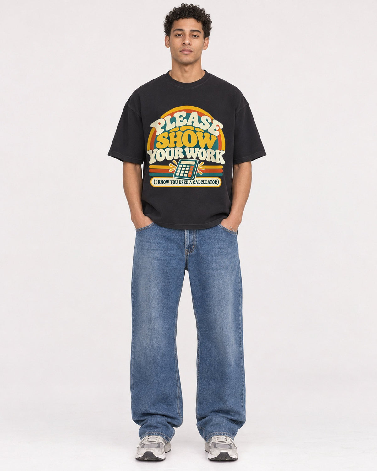 Mockup Boxy Heavyweight Tee Black male full-body 10