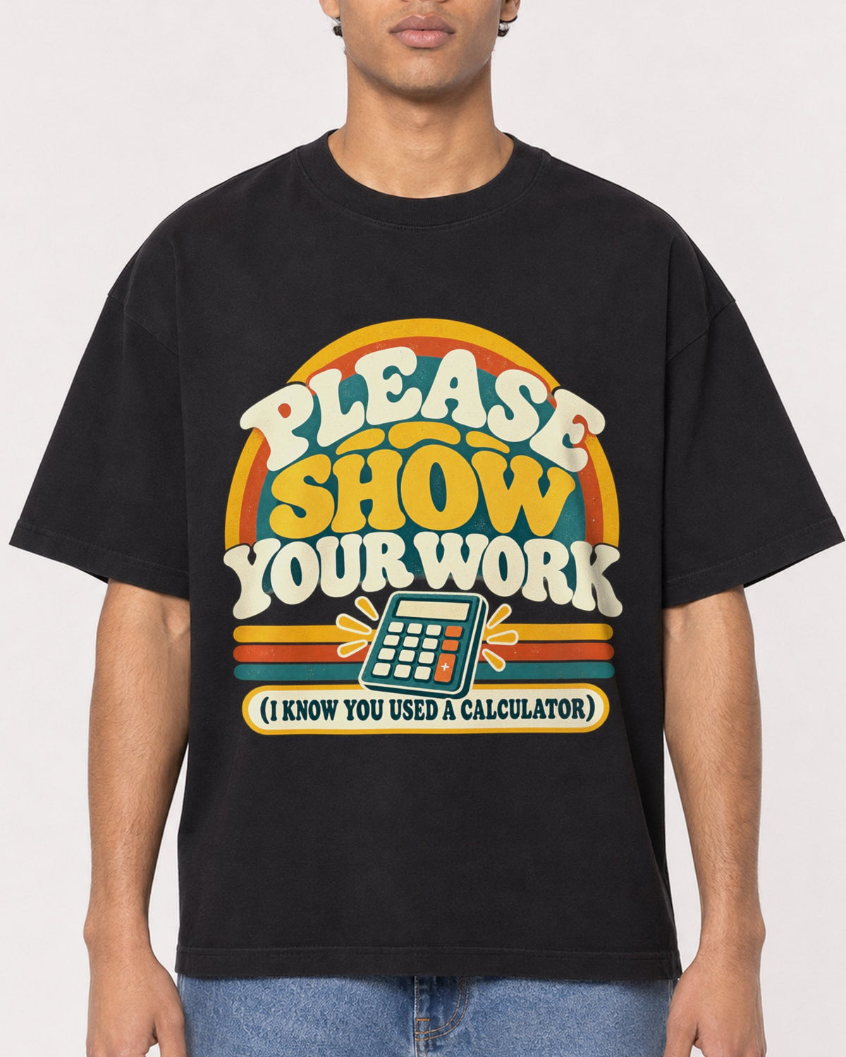 Mockup Boxy Heavyweight Tee Black male close-up 10
