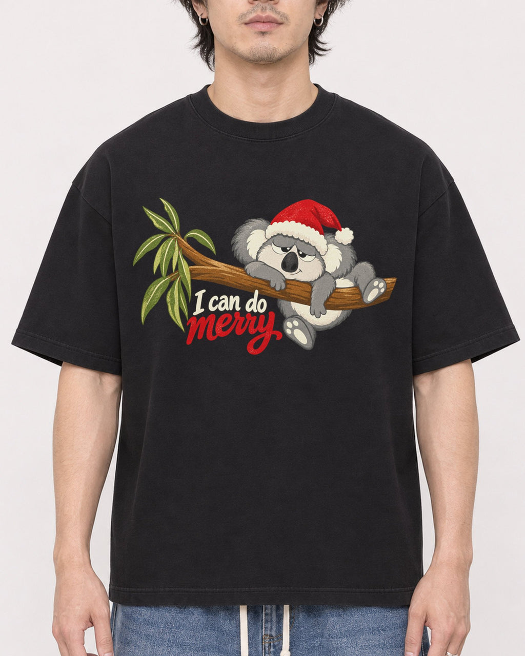 Mockup Boxy Heavyweight Tee Black male close-up 03