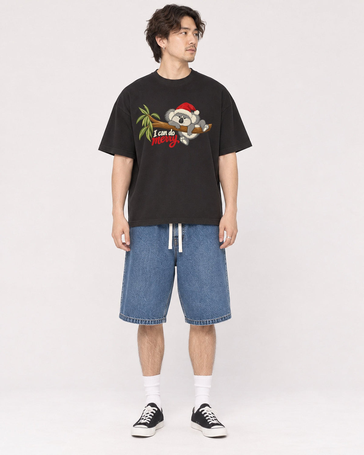 Mockup Boxy Heavyweight Tee Black male full-body 03