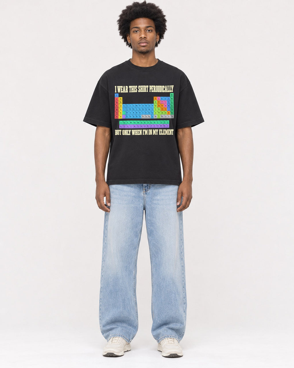 Mockup Boxy Heavyweight Tee Black male full-body 45
