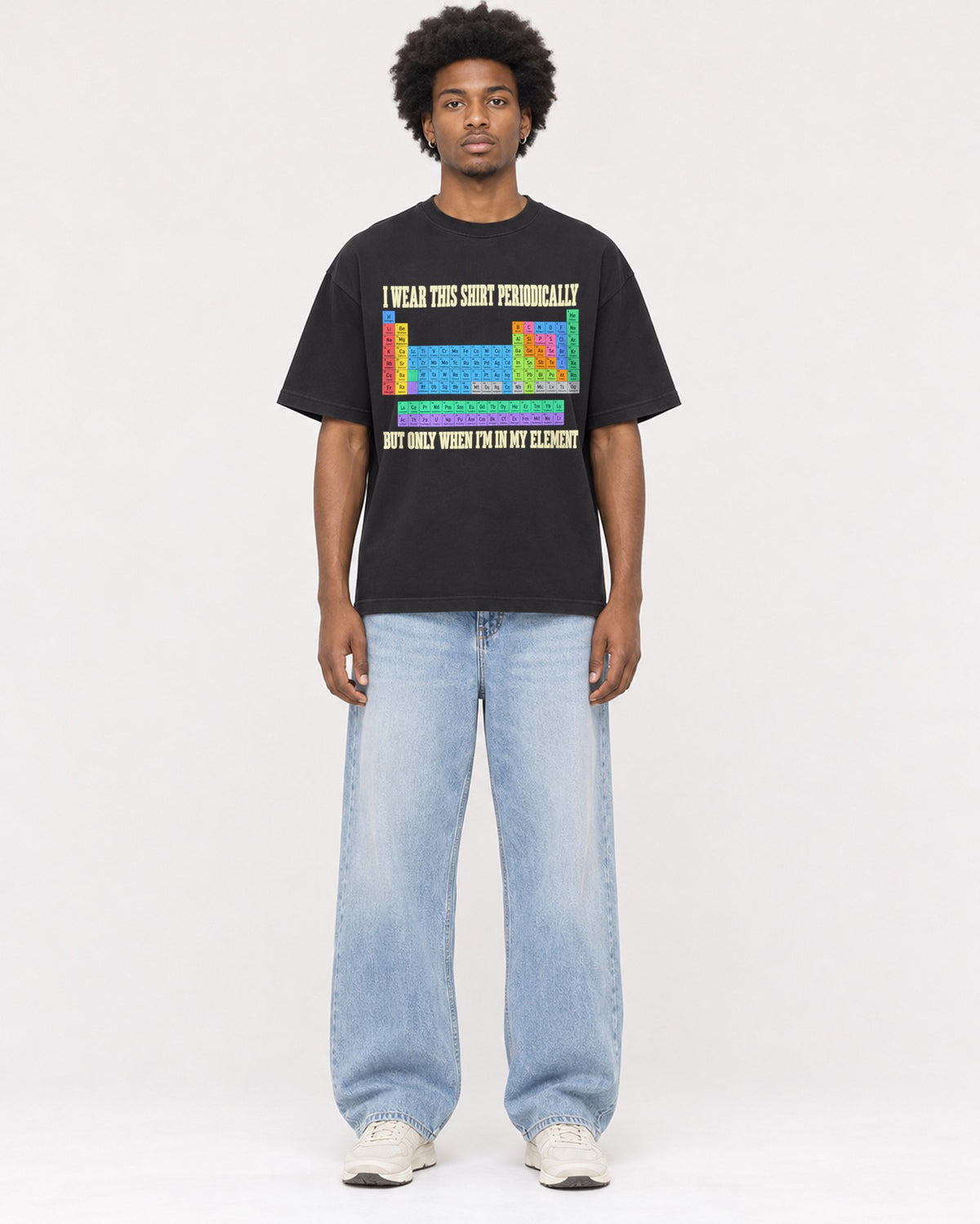 Mockup Boxy Heavyweight Tee Black male full-body 45