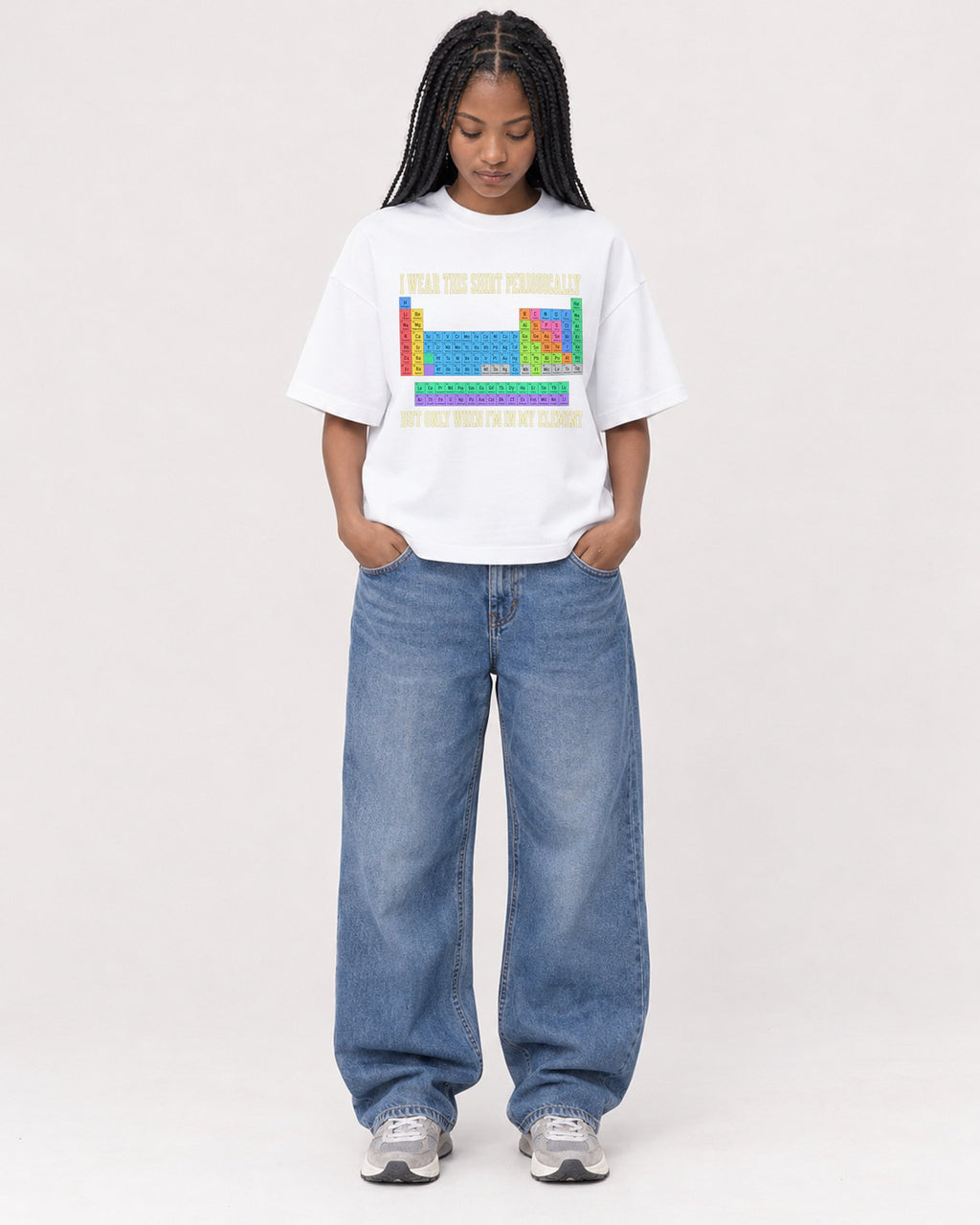 Mockup Boxy Heavyweight Tee White female full-body 45