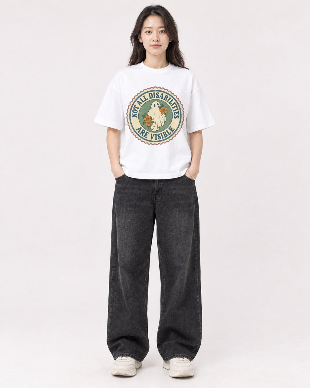 Mockup Boxy Heavyweight Tee White female full-body 03