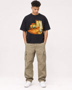 Mockup Boxy Heavyweight Tee Black male full-body 20