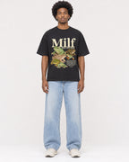 Mockup Boxy Heavyweight Tee Black male full-body 45