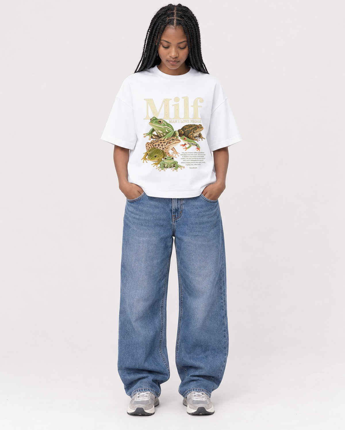 Mockup Boxy Heavyweight Tee White female full-body 45