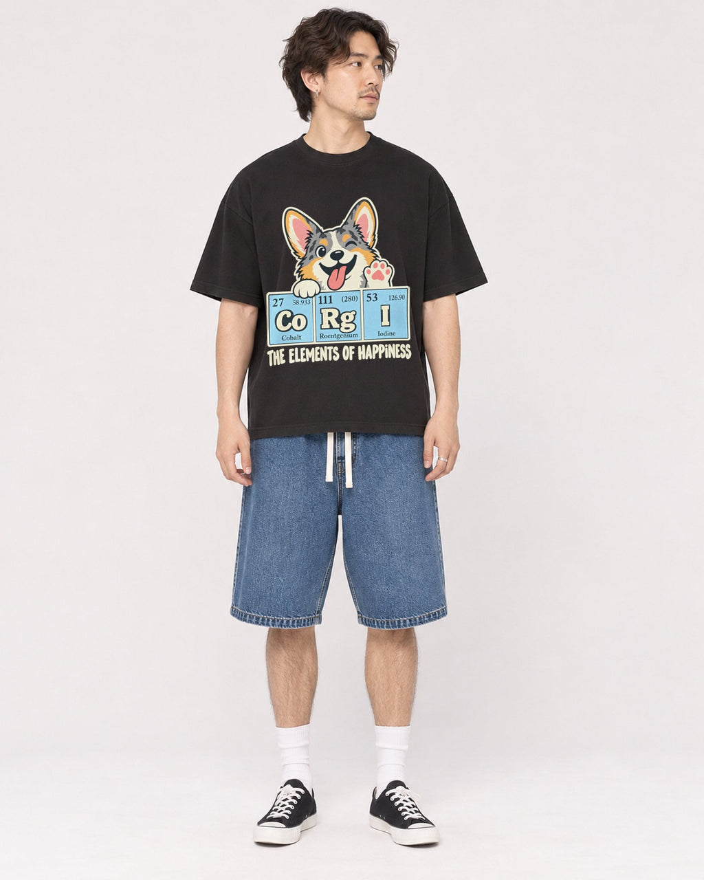 Mockup Boxy Heavyweight Tee Black male full-body 03