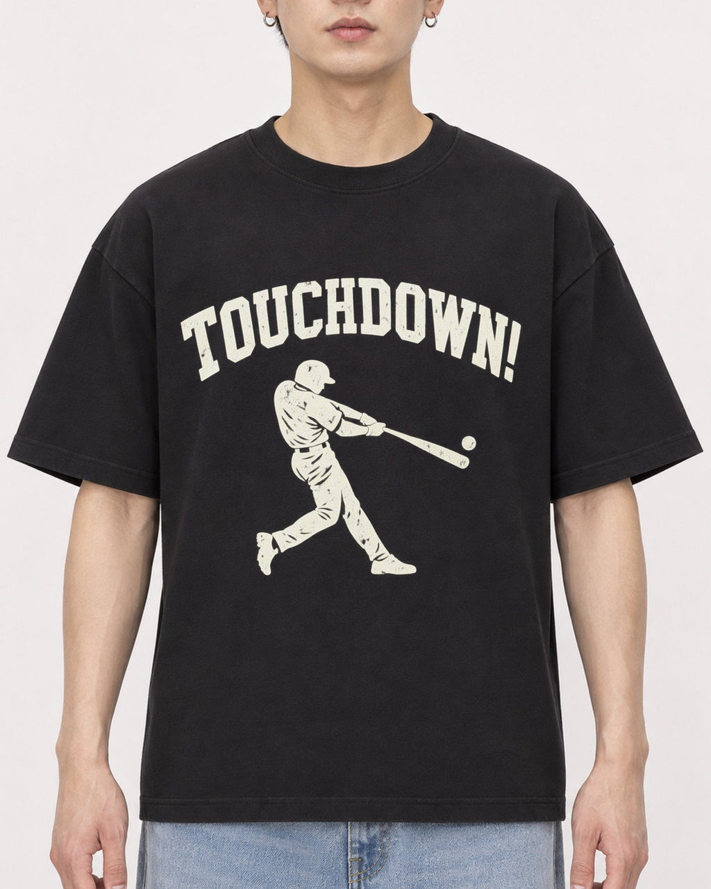 Mockup Boxy Heavyweight Tee Black male close-up 01