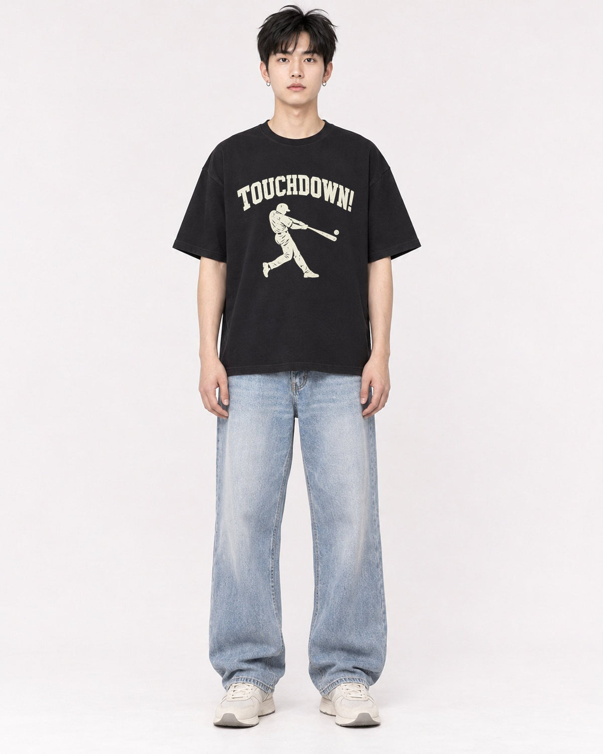 Mockup Boxy Heavyweight Tee Black male full-body 01