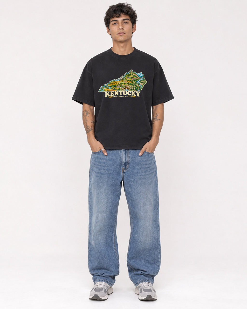 Mockup Boxy Heavyweight Tee Black male full-body 06