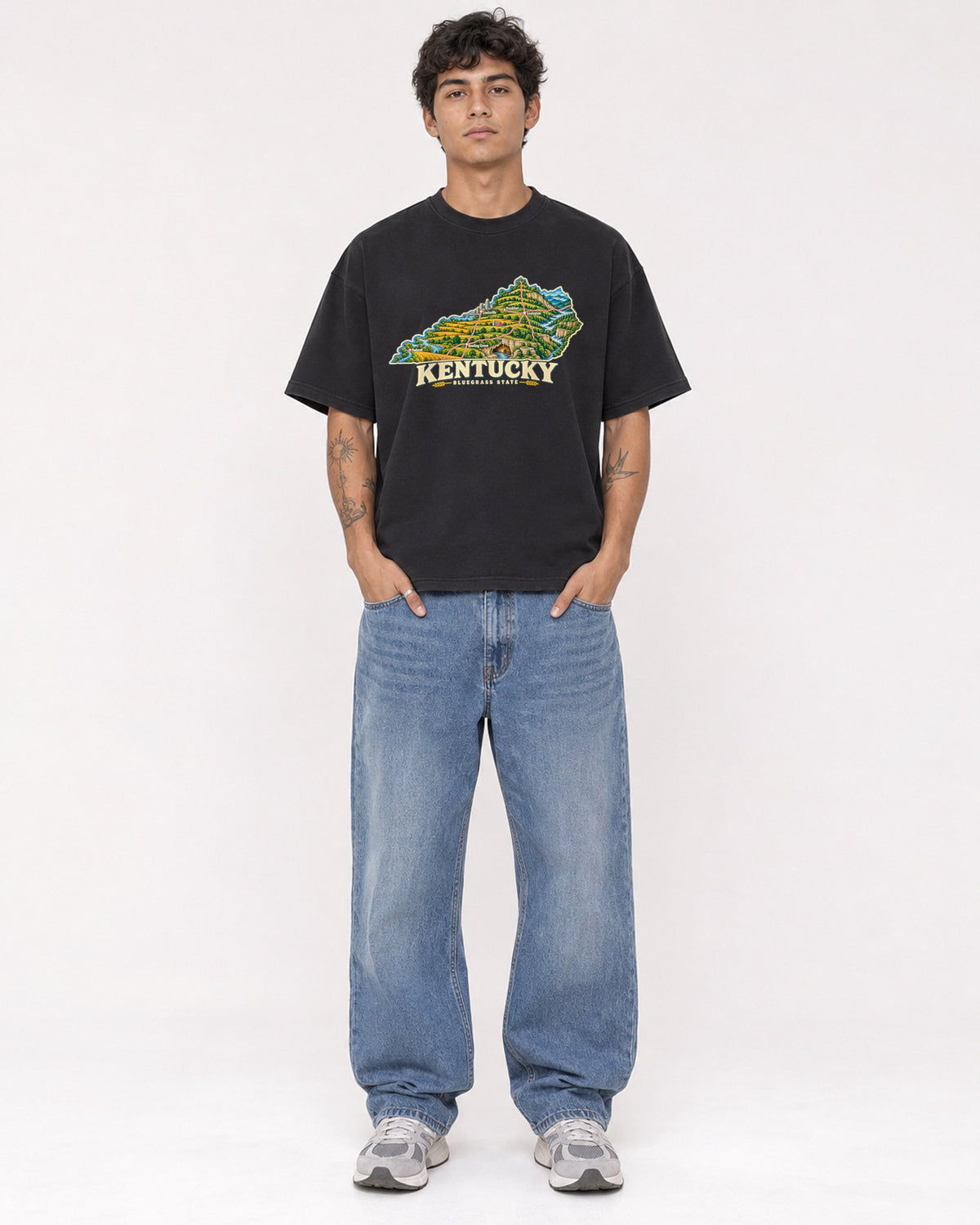 Mockup Boxy Heavyweight Tee Black male full-body 06