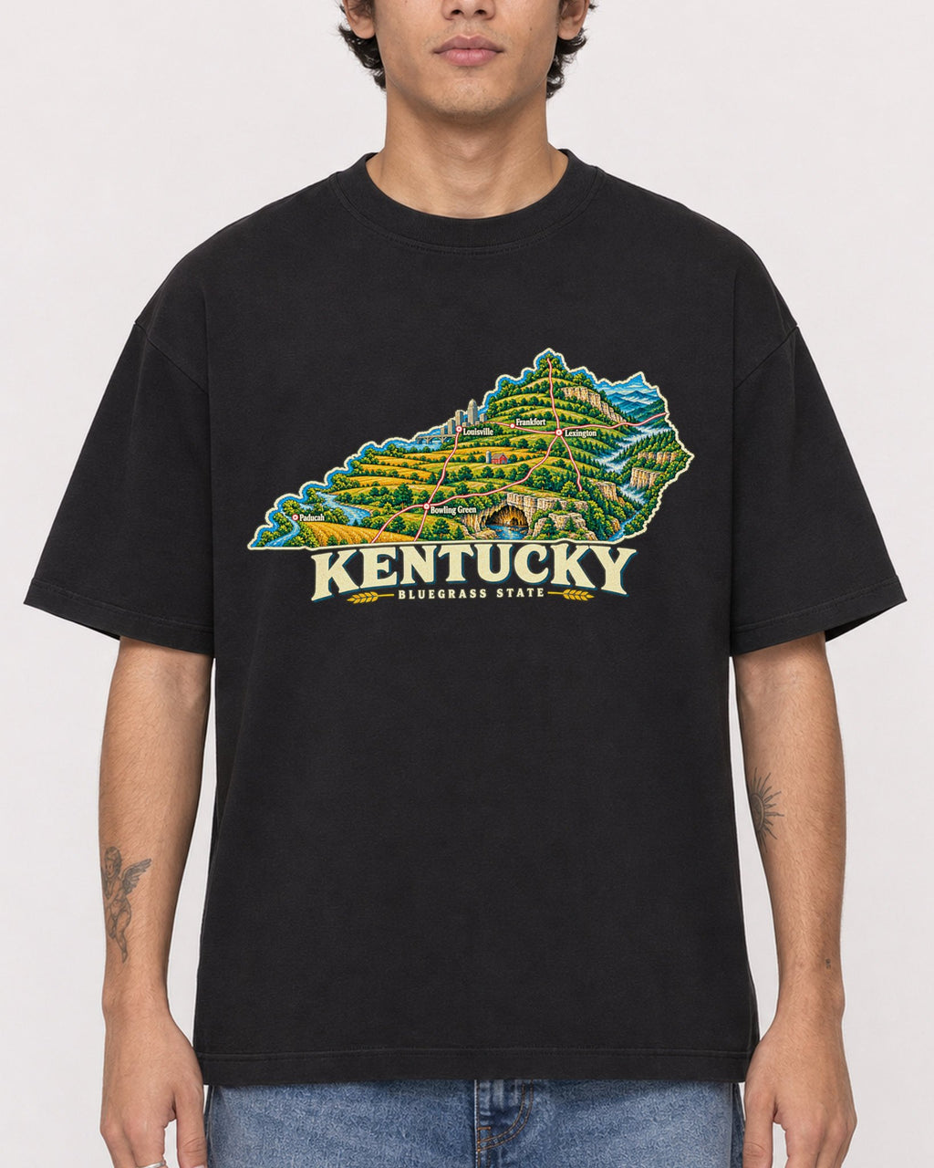 Mockup Boxy Heavyweight Tee Black male close-up 06