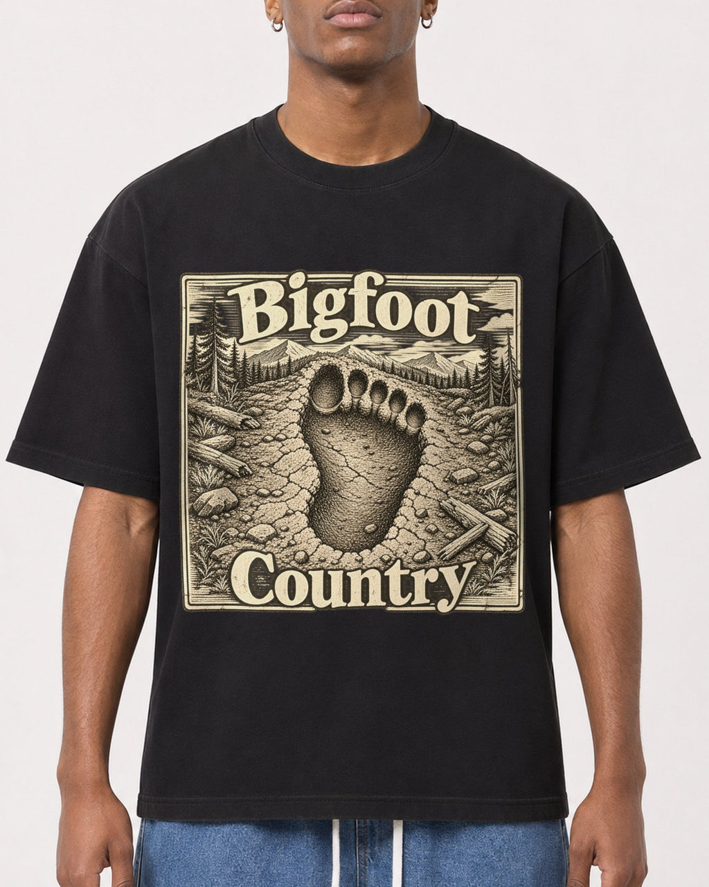 Mockup Boxy Heavyweight Tee Black male close-up 15