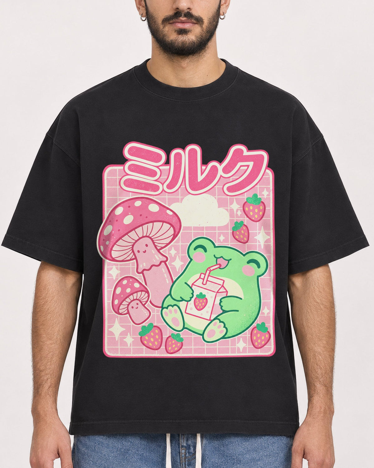 Mockup Boxy Heavyweight Tee Black male close-up 07