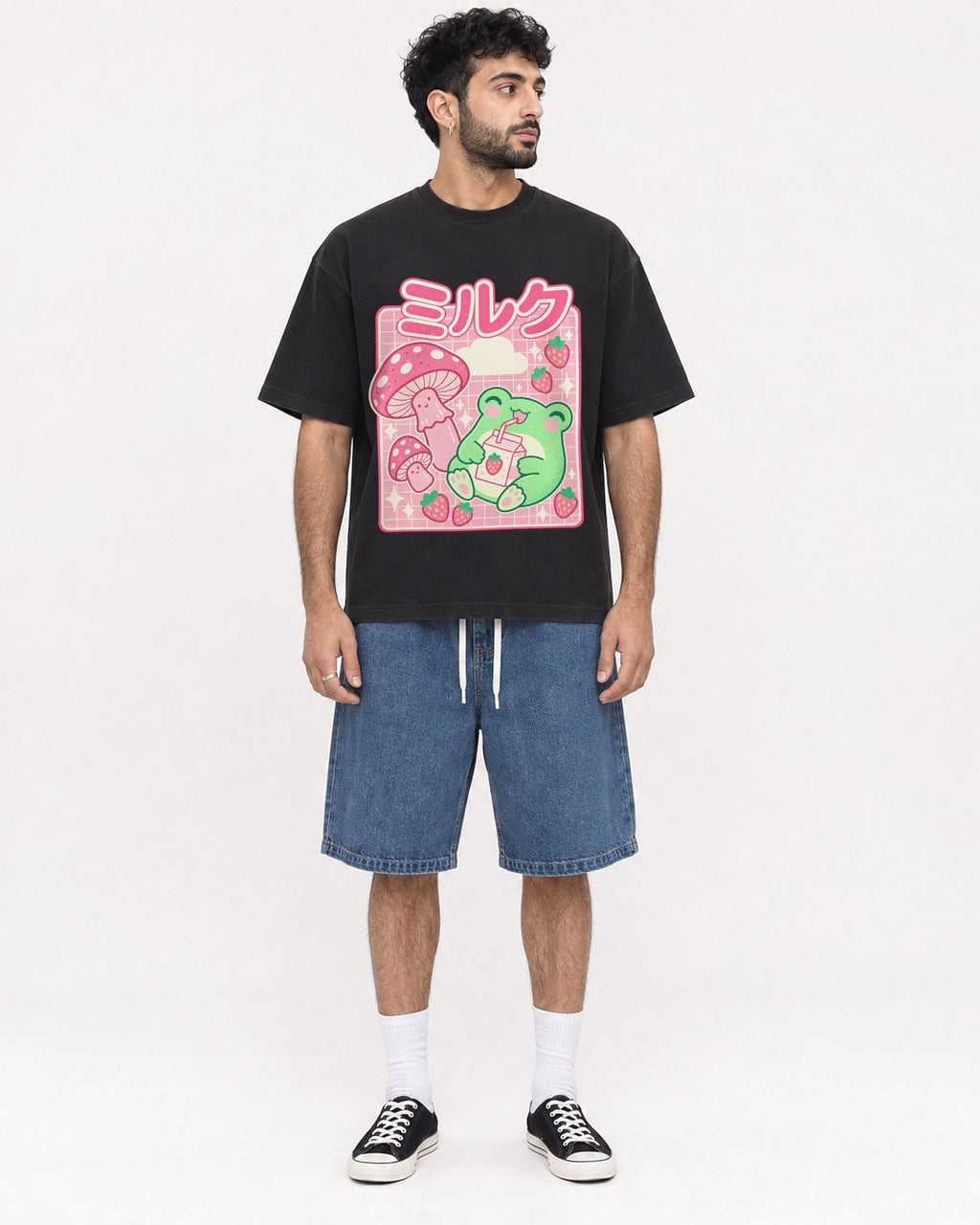 Mockup Boxy Heavyweight Tee Black male full-body 07